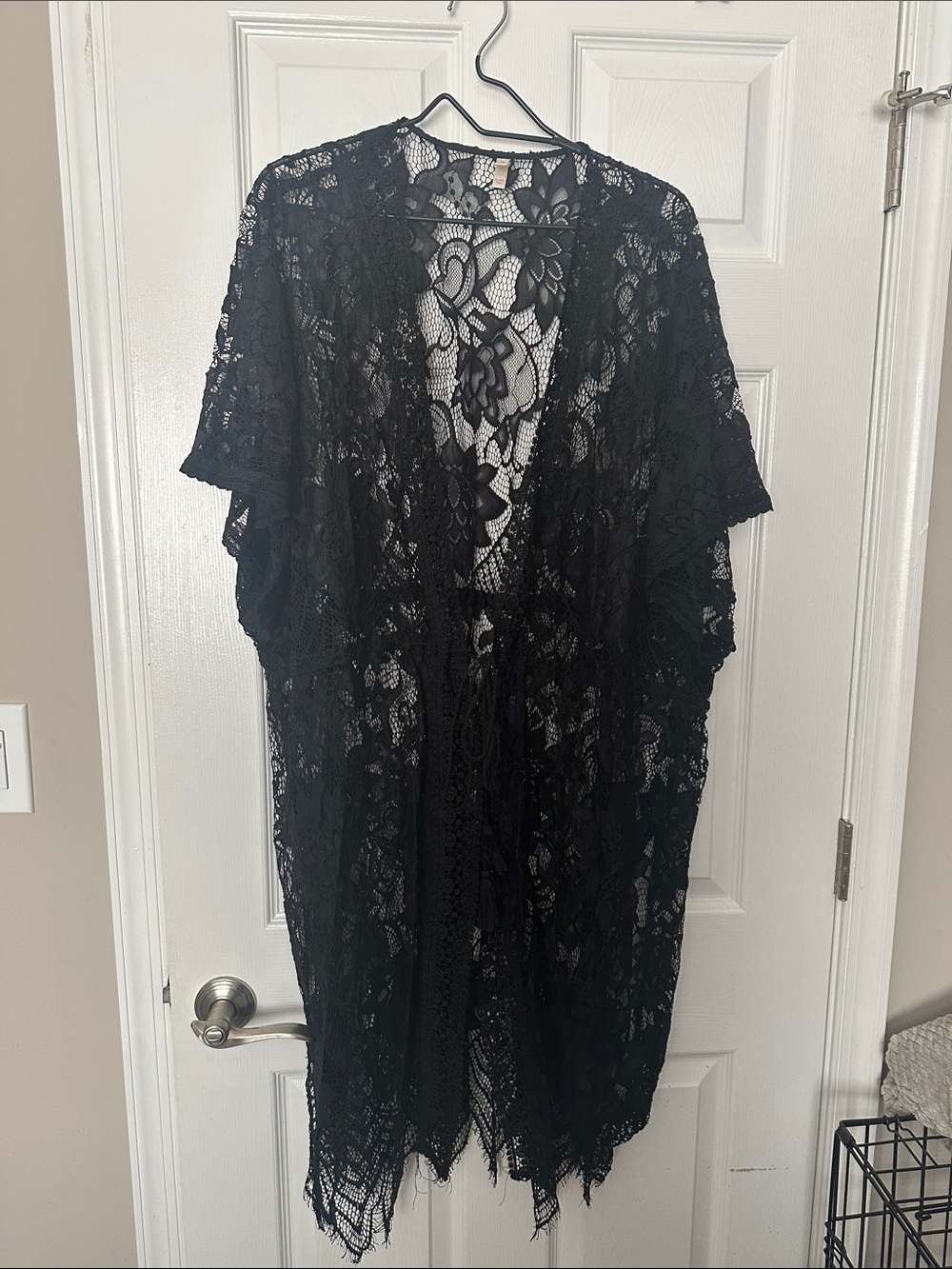 Xhilaration Black Floral Lace Kimono Swim Cover-Up